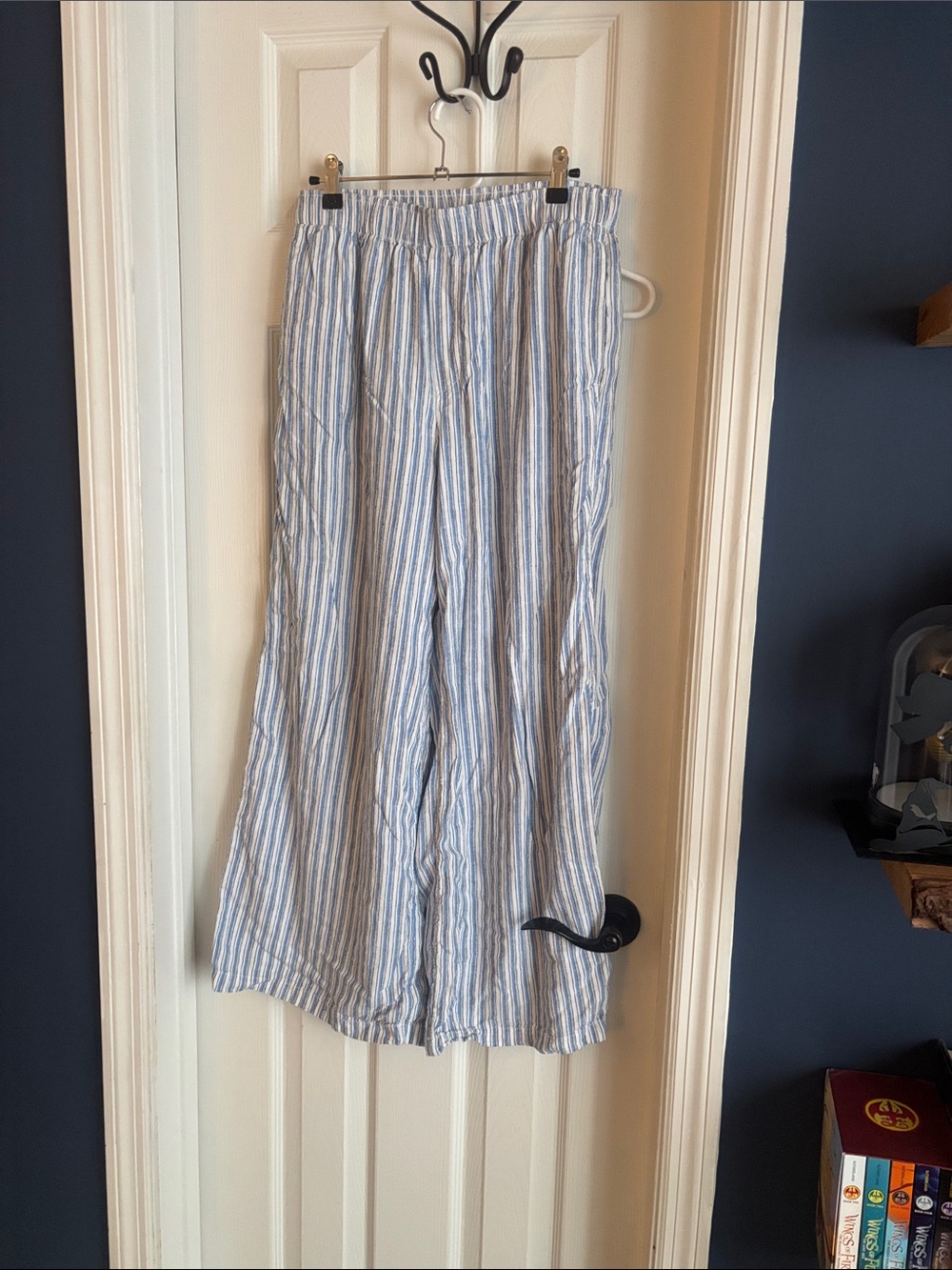 AE Light Blue and White Striped Wide-Leg Pants